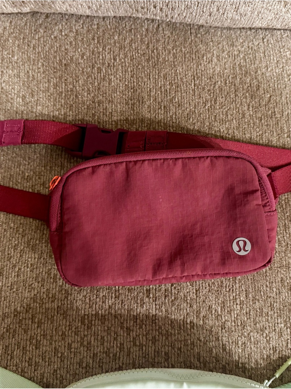 lululemon athletica Maroon Belt Bag with Orange Zipper Pull